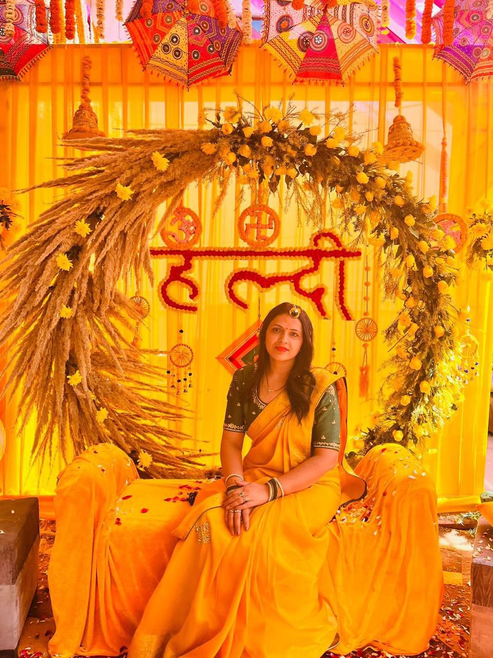 Delhi wedding decoration, haldi mehndi decor, shaadi aura setup